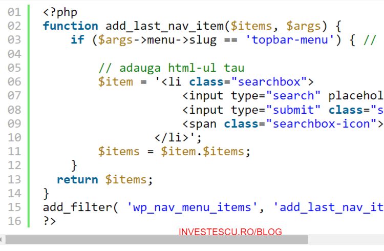 Adauga cod HTML meniului prin functie Wordpress